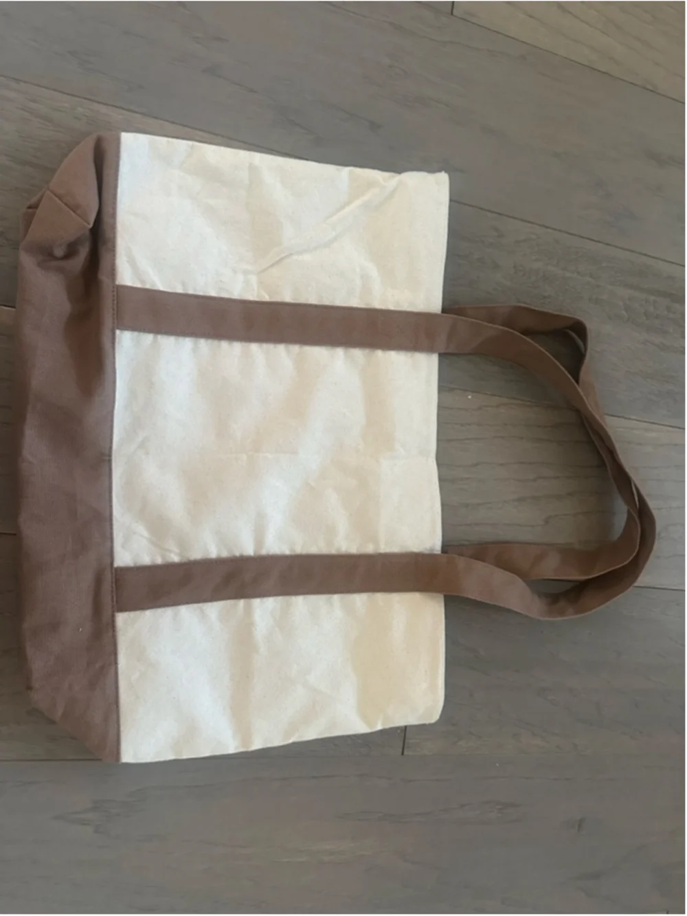 Women's Beige and Brown Canvas Tote Bag, One Size - Picture 5 of 9